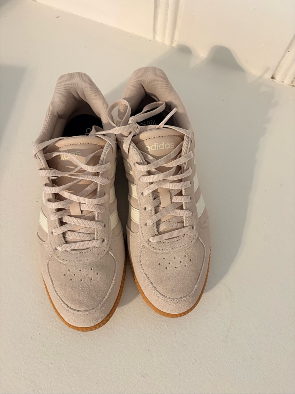 adidas Women's Light Pink Suede Sneakers with White Stripes
